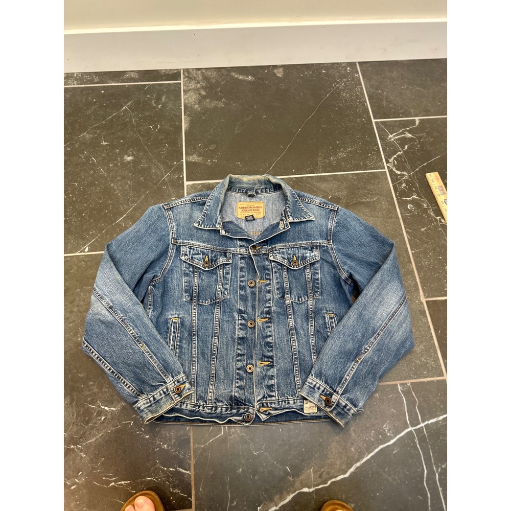 Abercrombie & Fitch Mens Denim Trucker Jacket Medium Wash Blue Cotton Size M